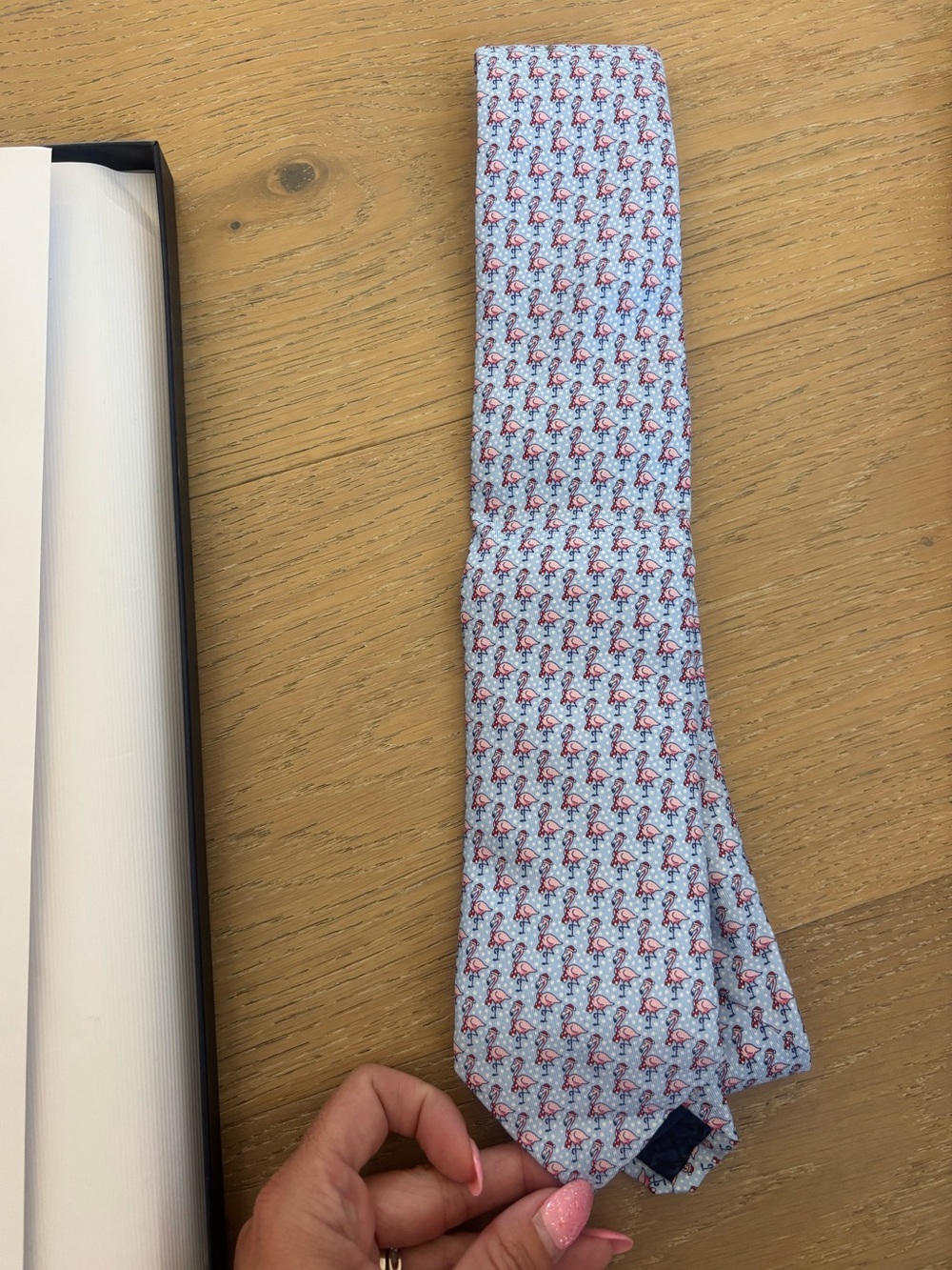 Vineyard Vines Merry Flocking Christmas Flamingo Santa Tie Men’s 100% Silk blue